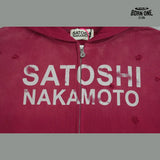Moletom Satoshi Nakamoto Distressed Logo Zip Up Hoodie Red