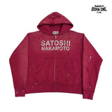 Moletom Satoshi Nakamoto Distressed Logo Zip Up Hoodie Red
