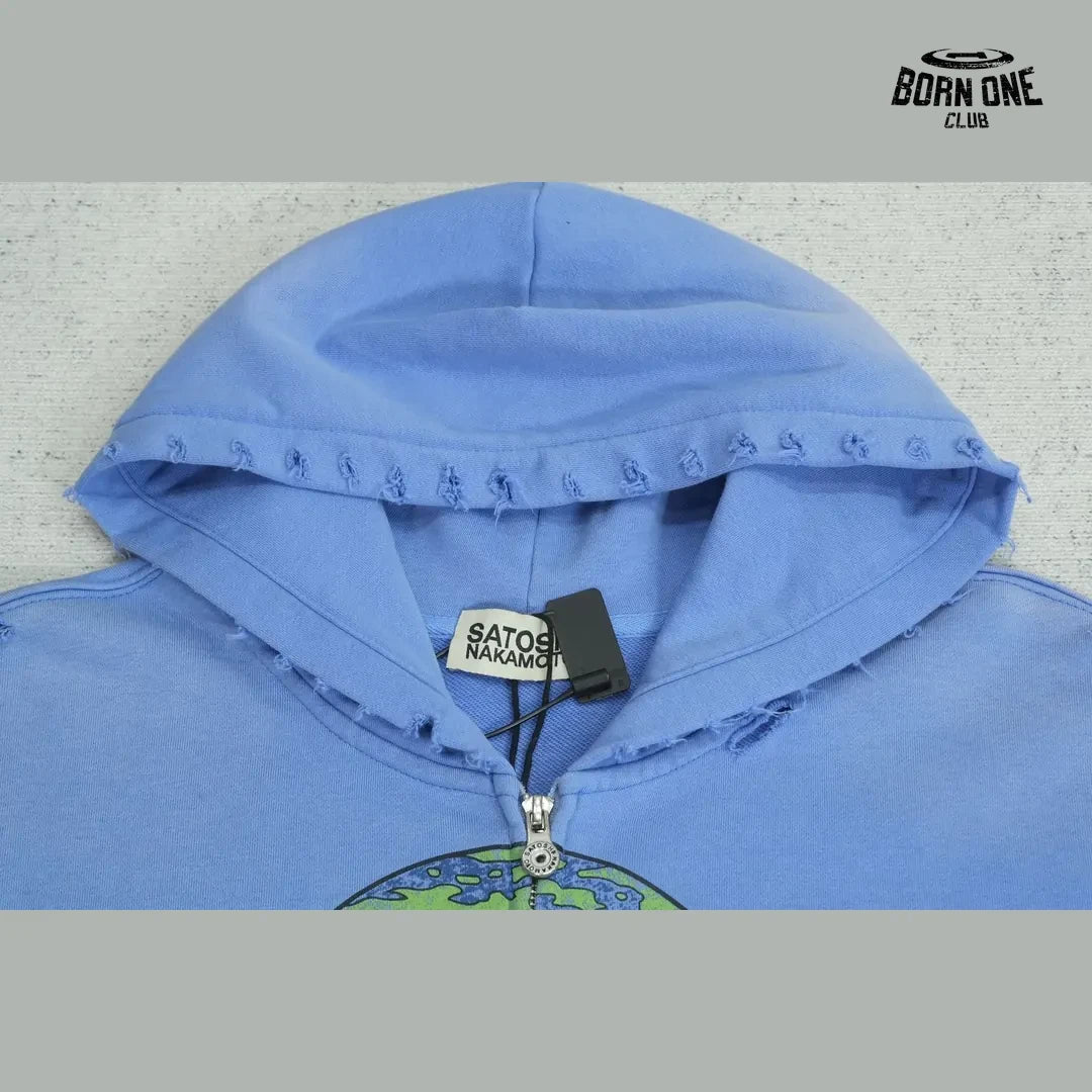 Moletom Satoshi Nakamoto Los Angeles Globe Zip Up Hoodie Blue