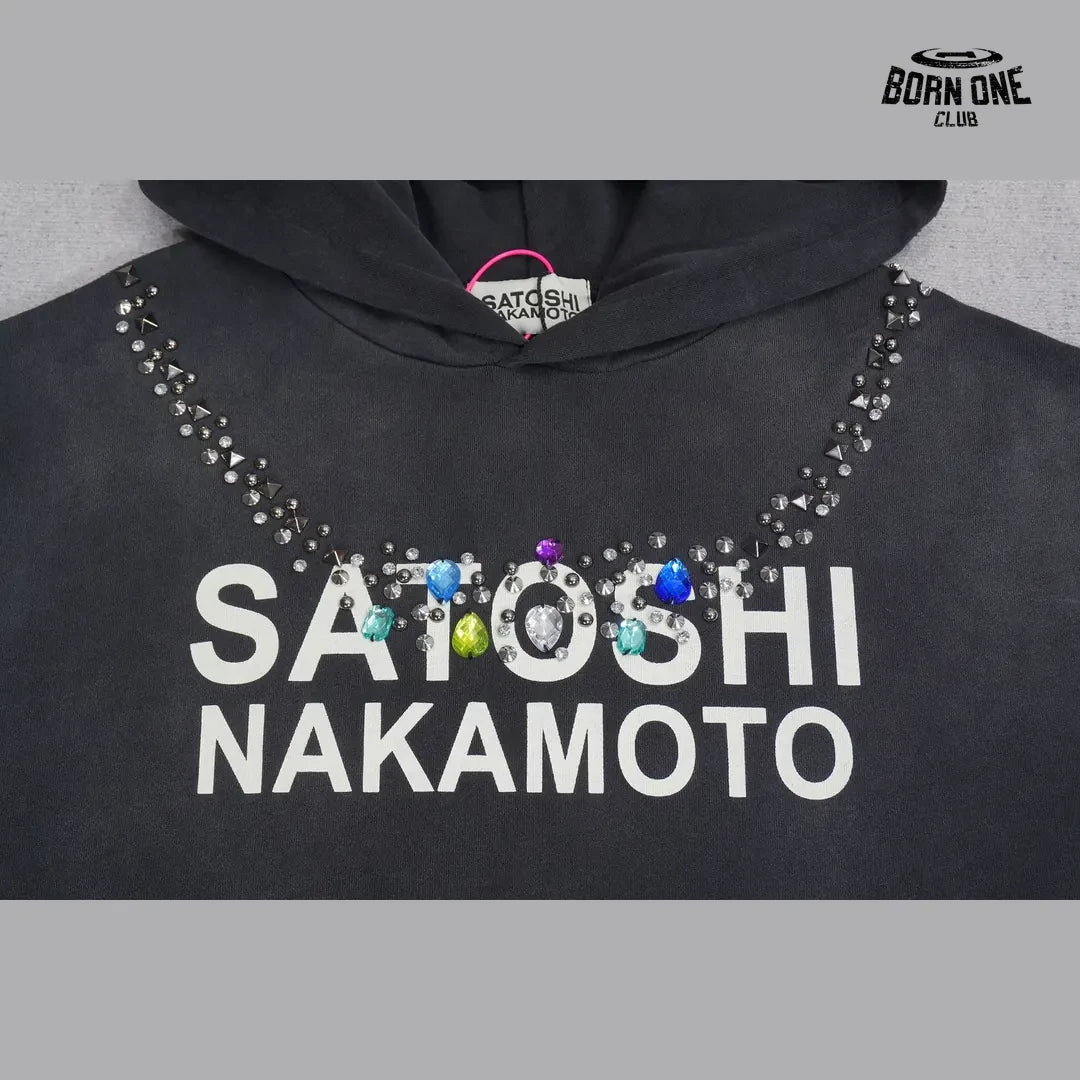 Moletom Satoshi Nakamoto Rhinestone Logo Hoodie Black
