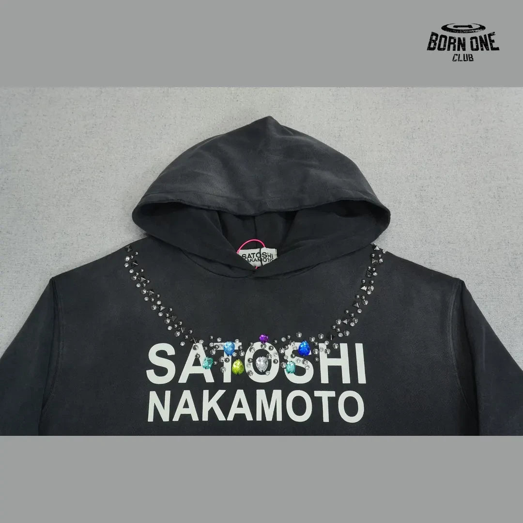 Moletom Satoshi Nakamoto Rhinestone Logo Hoodie Black