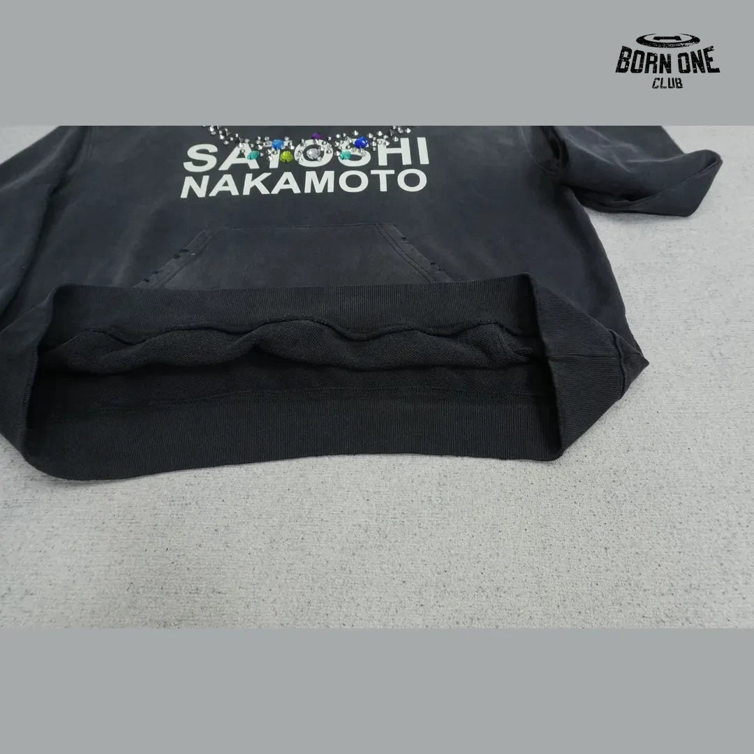 Moletom Satoshi Nakamoto Rhinestone Logo Hoodie Black