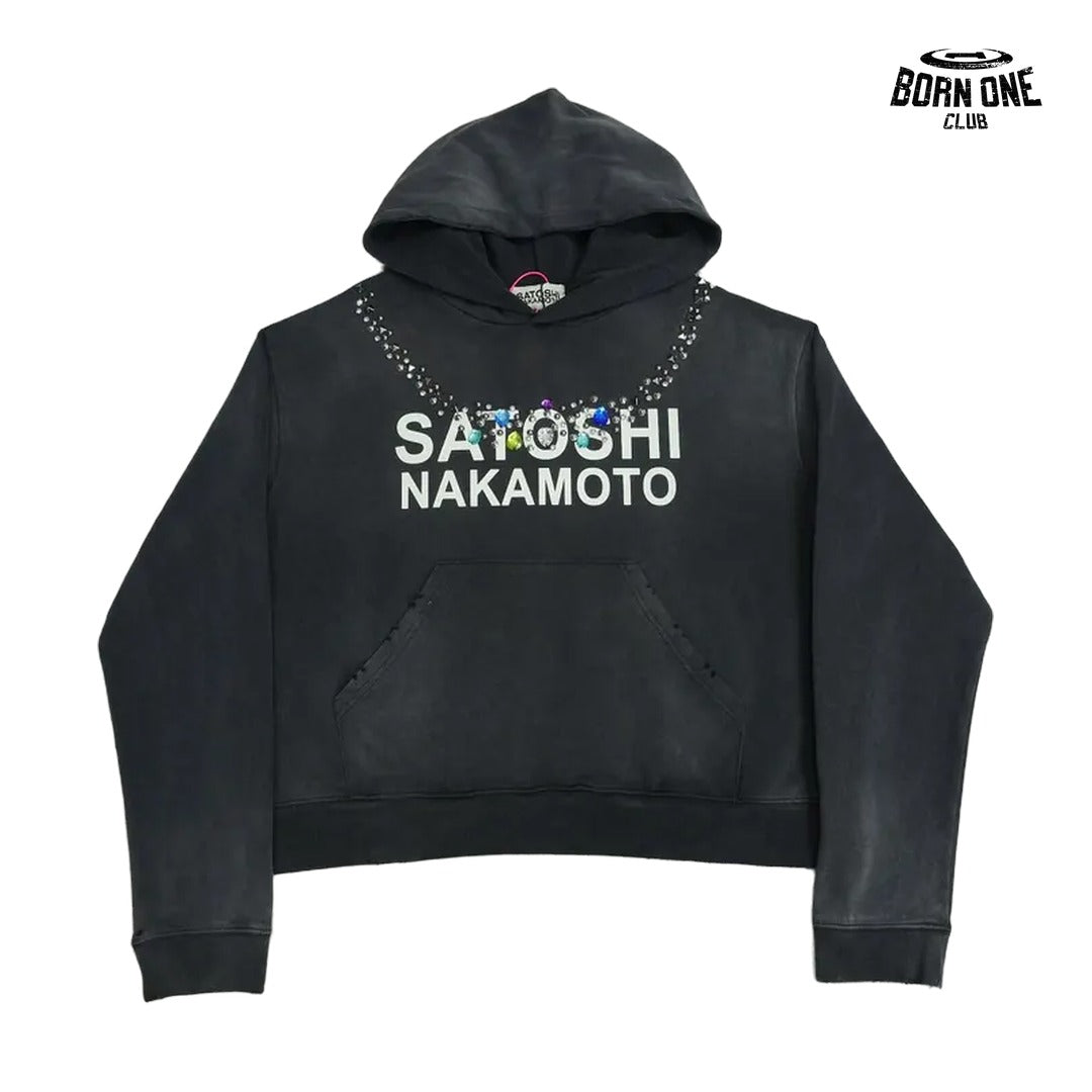 Moletom Satoshi Nakamoto Rhinestone Logo Hoodie Black