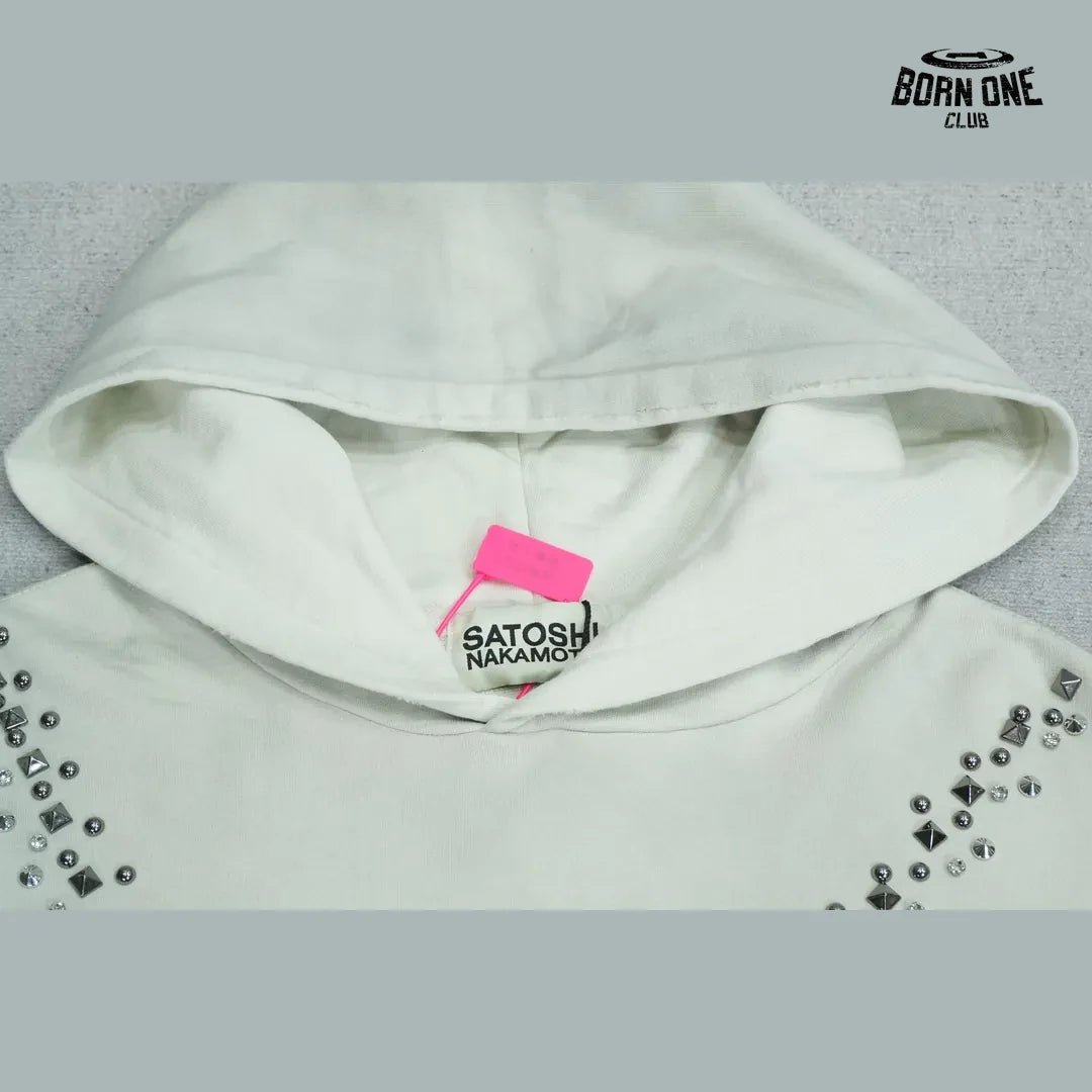 Moletom Satoshi Nakamoto Rhinestone Logo Hoodie White