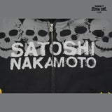 Moletom Satoshi Nakamoto Skull Flames Zip Up Hoodie Black