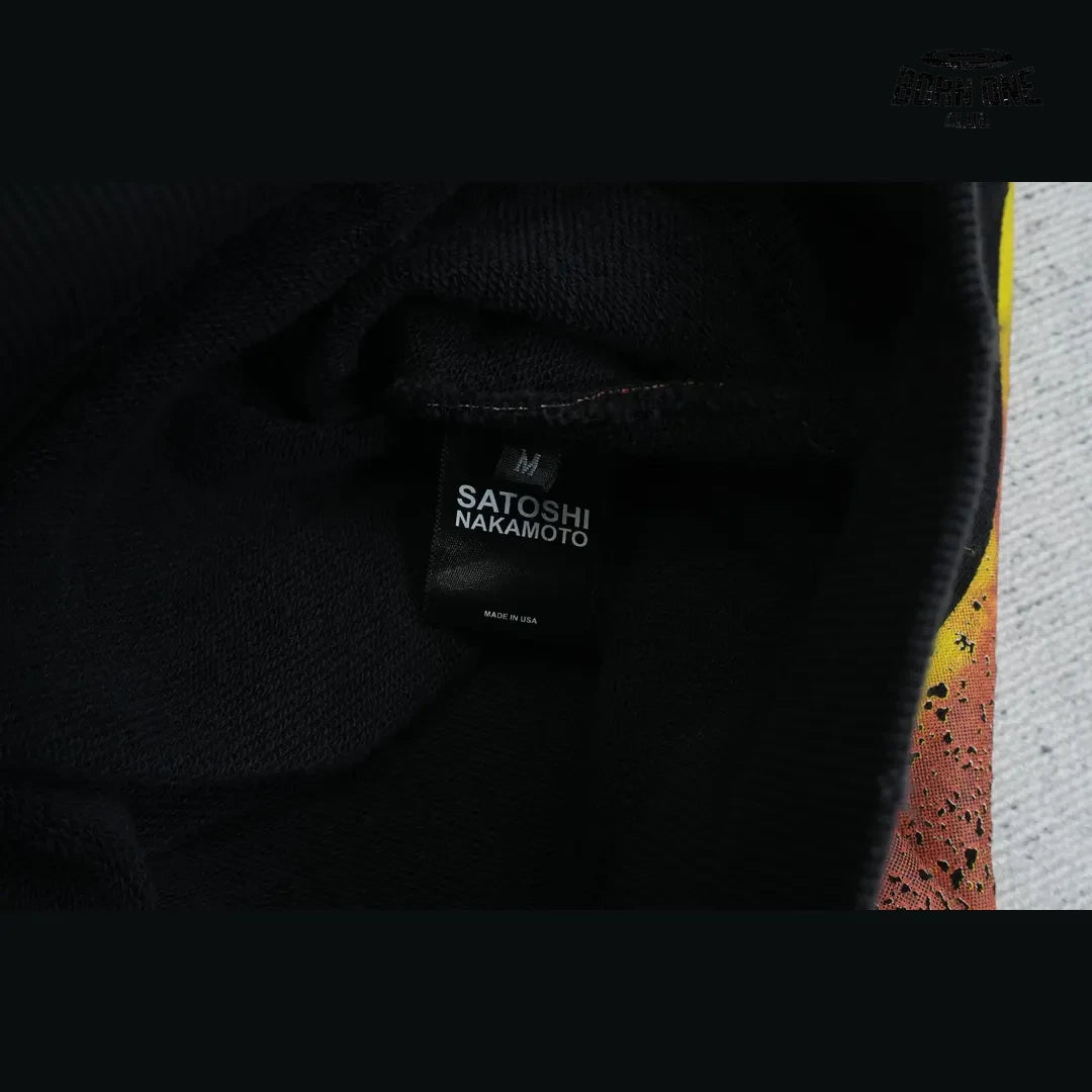 Moletom Satoshi Nakamoto Skull Flames Zip Up Hoodie Black