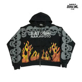 Moletom Satoshi Nakamoto Skull Flames Zip Up Hoodie Black