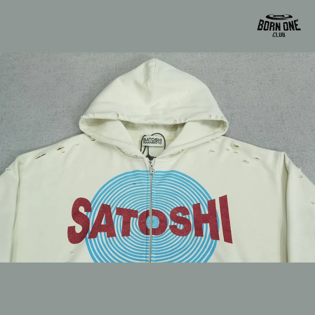 Moletom Satoshi Nakamoto Spiral Logo Zip Up Hoodie Cream