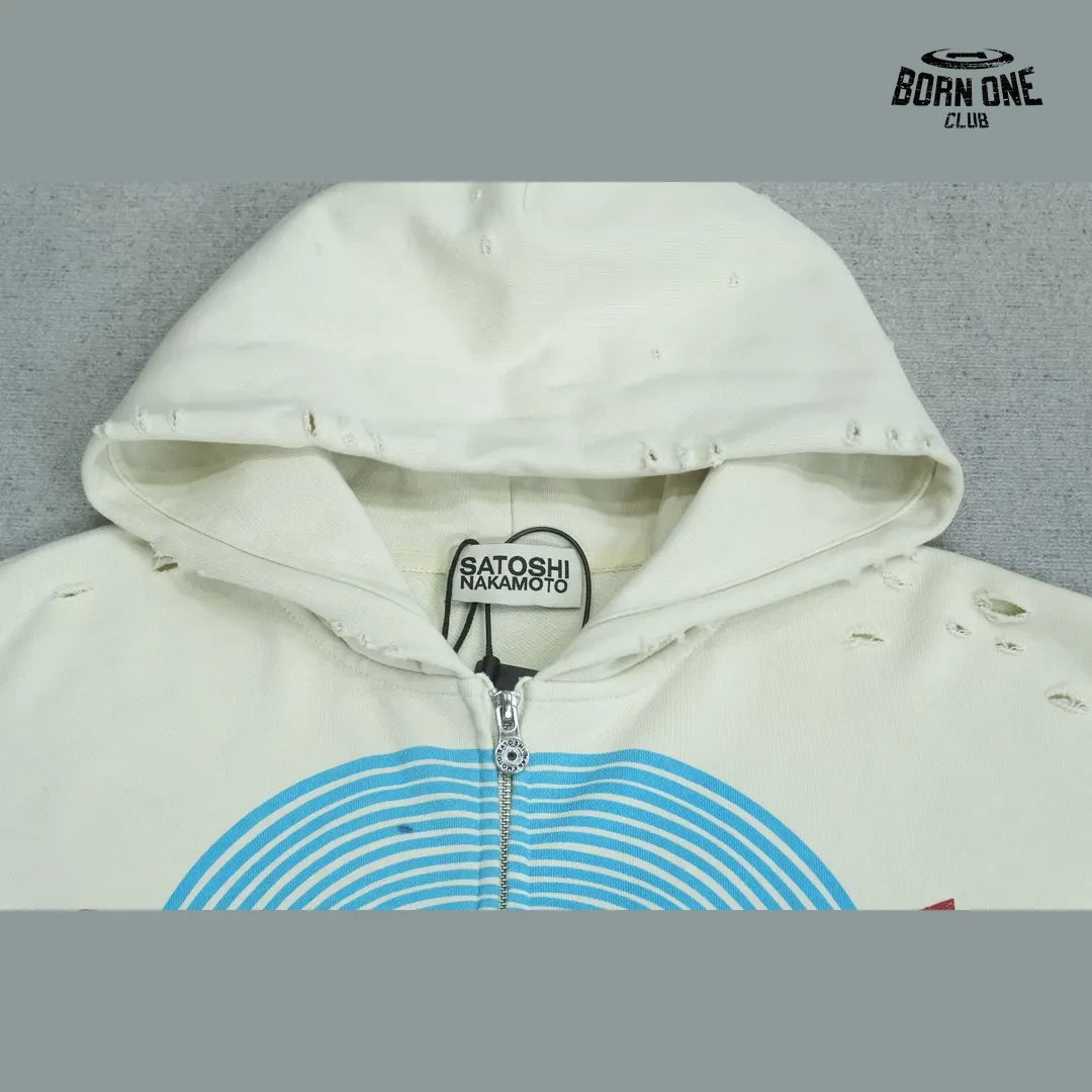 Moletom Satoshi Nakamoto Spiral Logo Zip Up Hoodie Cream
