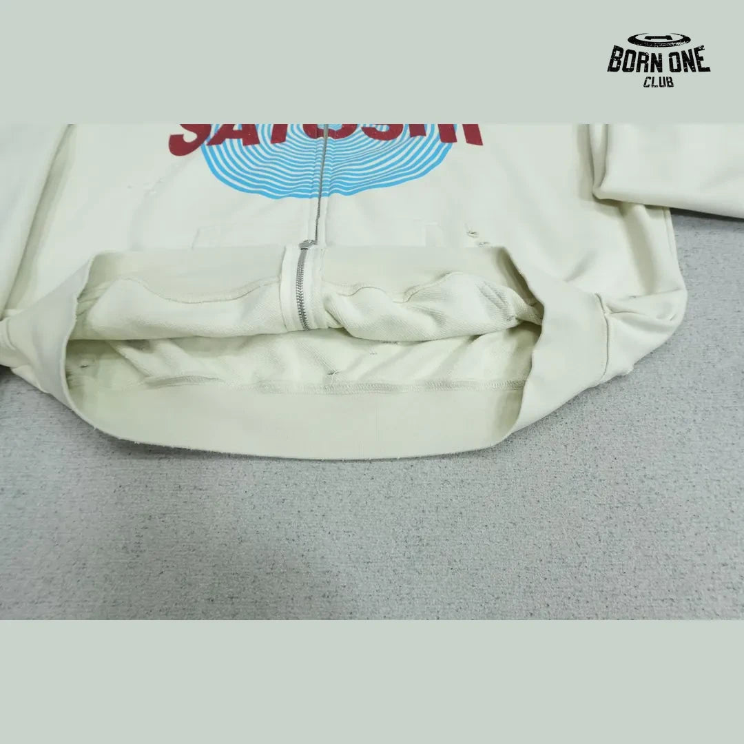 Moletom Satoshi Nakamoto Spiral Logo Zip Up Hoodie Cream