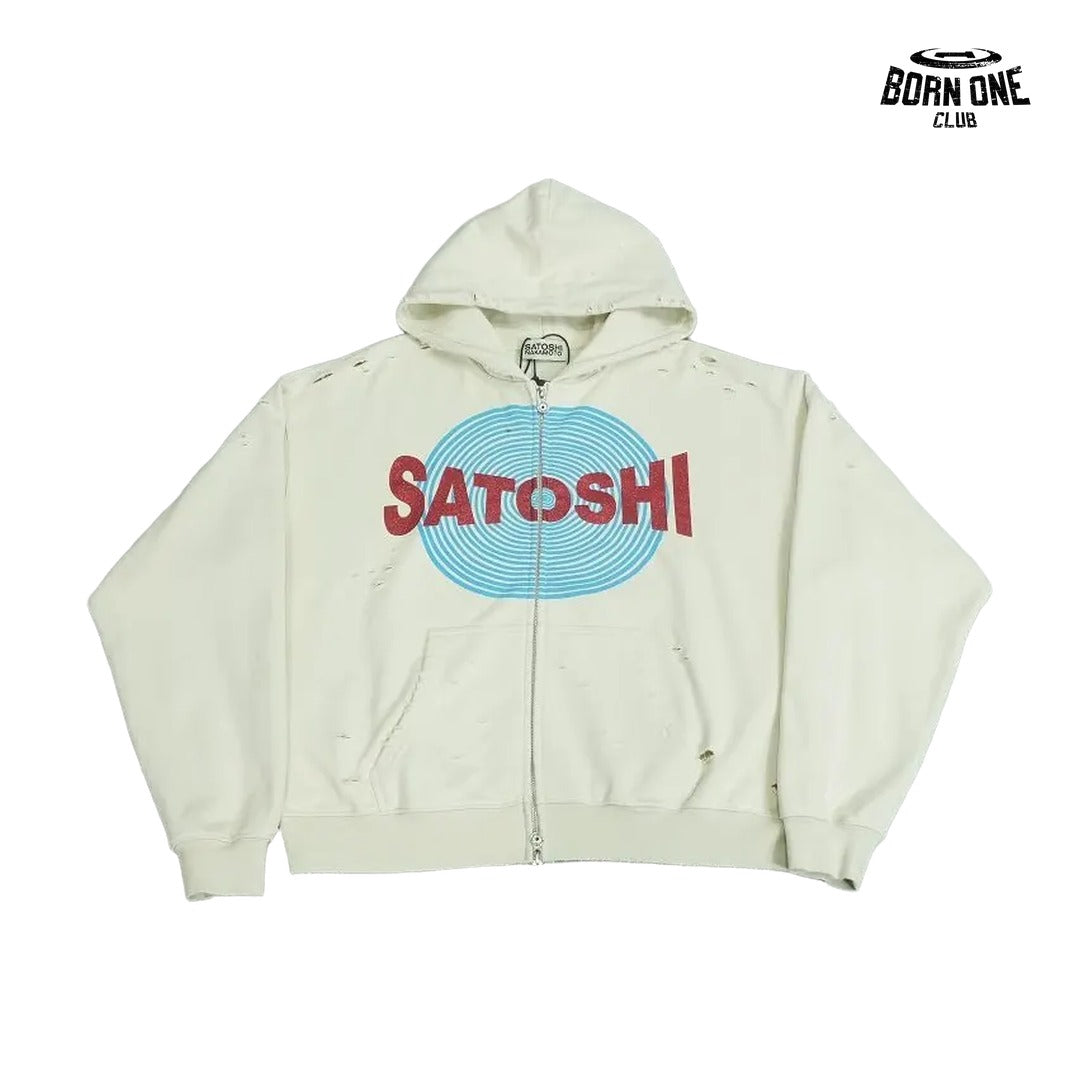 Moletom Satoshi Nakamoto Spiral Logo Zip Up Hoodie Cream
