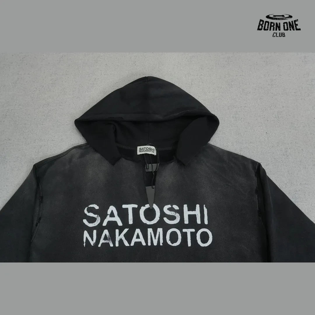 Moletom Satoshi Nakamoto Washed Logo Hoodie Black