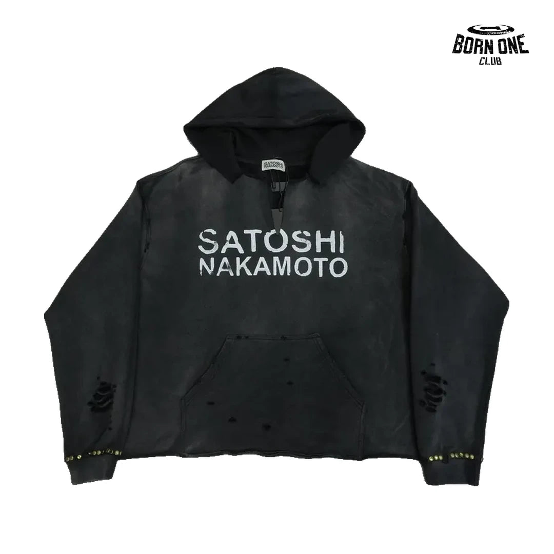 Moletom Satoshi Nakamoto Washed Logo Hoodie Black