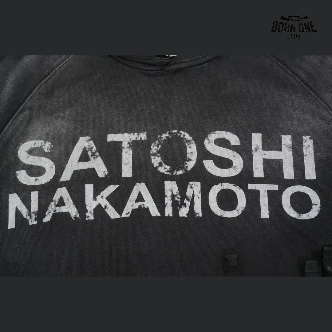 Moletom Satoshi Nakamoto Washed Logo Pocket Hoodie Black
