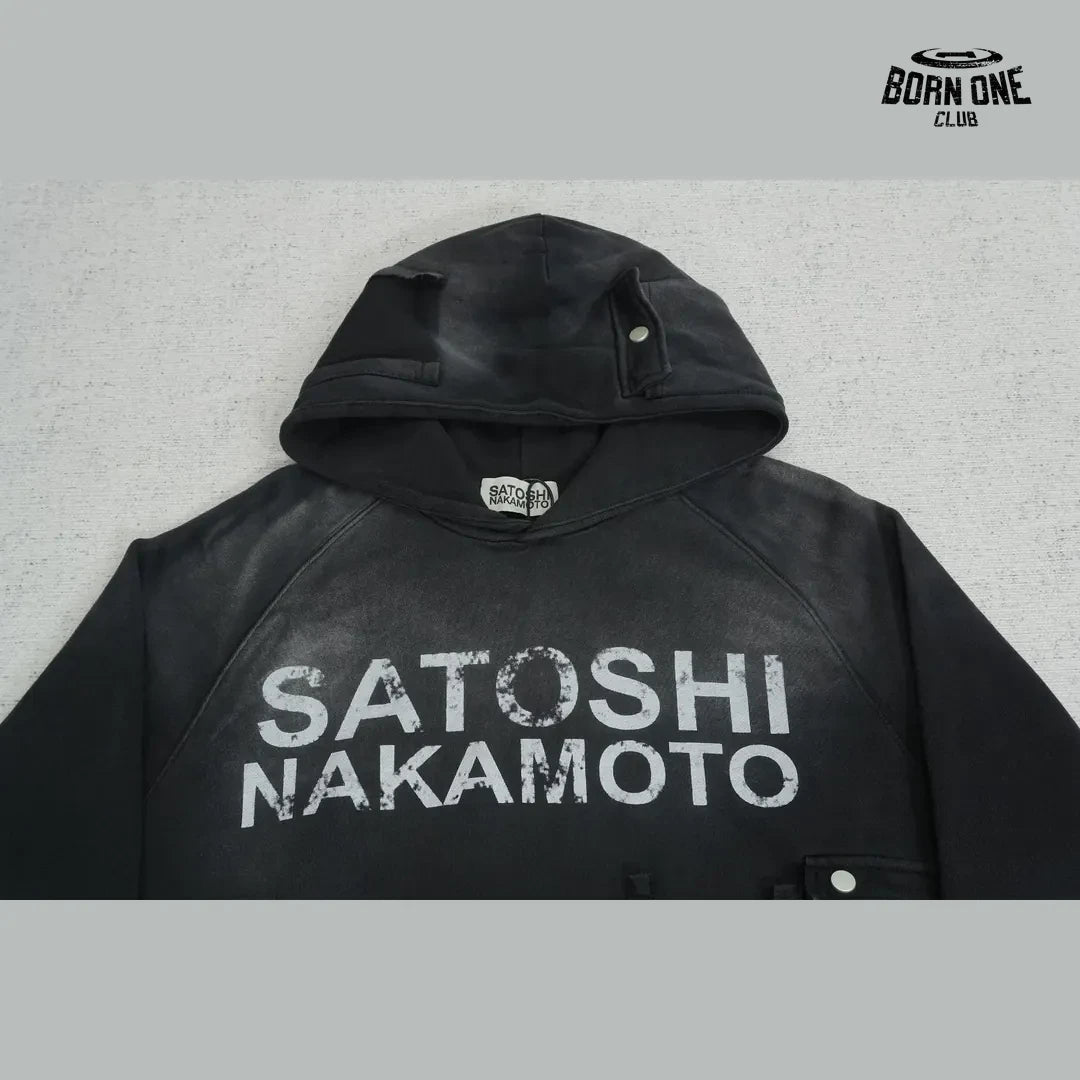 Moletom Satoshi Nakamoto Washed Logo Pocket Hoodie Black