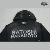 Moletom Satoshi Nakamoto Washed Logo Pocket Hoodie Black