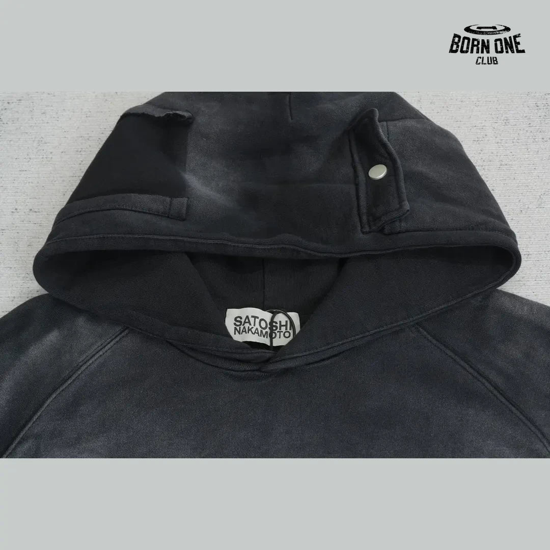 Moletom Satoshi Nakamoto Washed Logo Pocket Hoodie Black