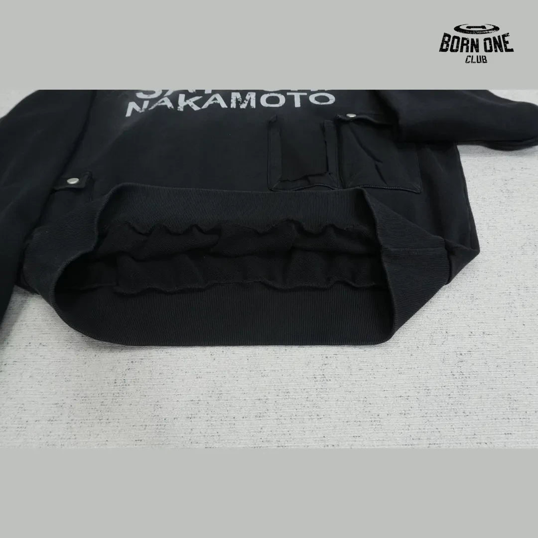 Moletom Satoshi Nakamoto Washed Logo Pocket Hoodie Black