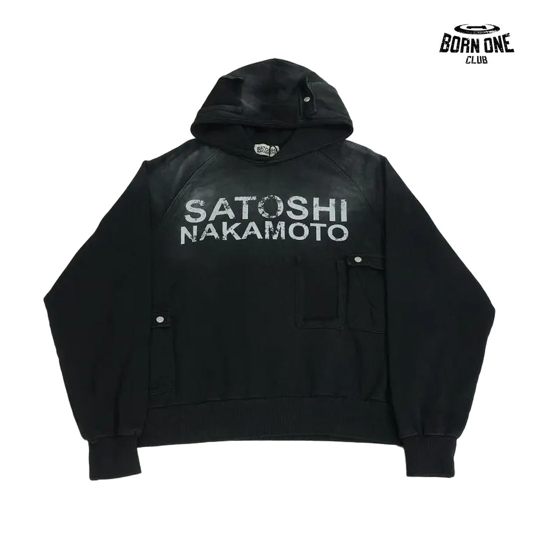 Moletom Satoshi Nakamoto Washed Logo Pocket Hoodie Black