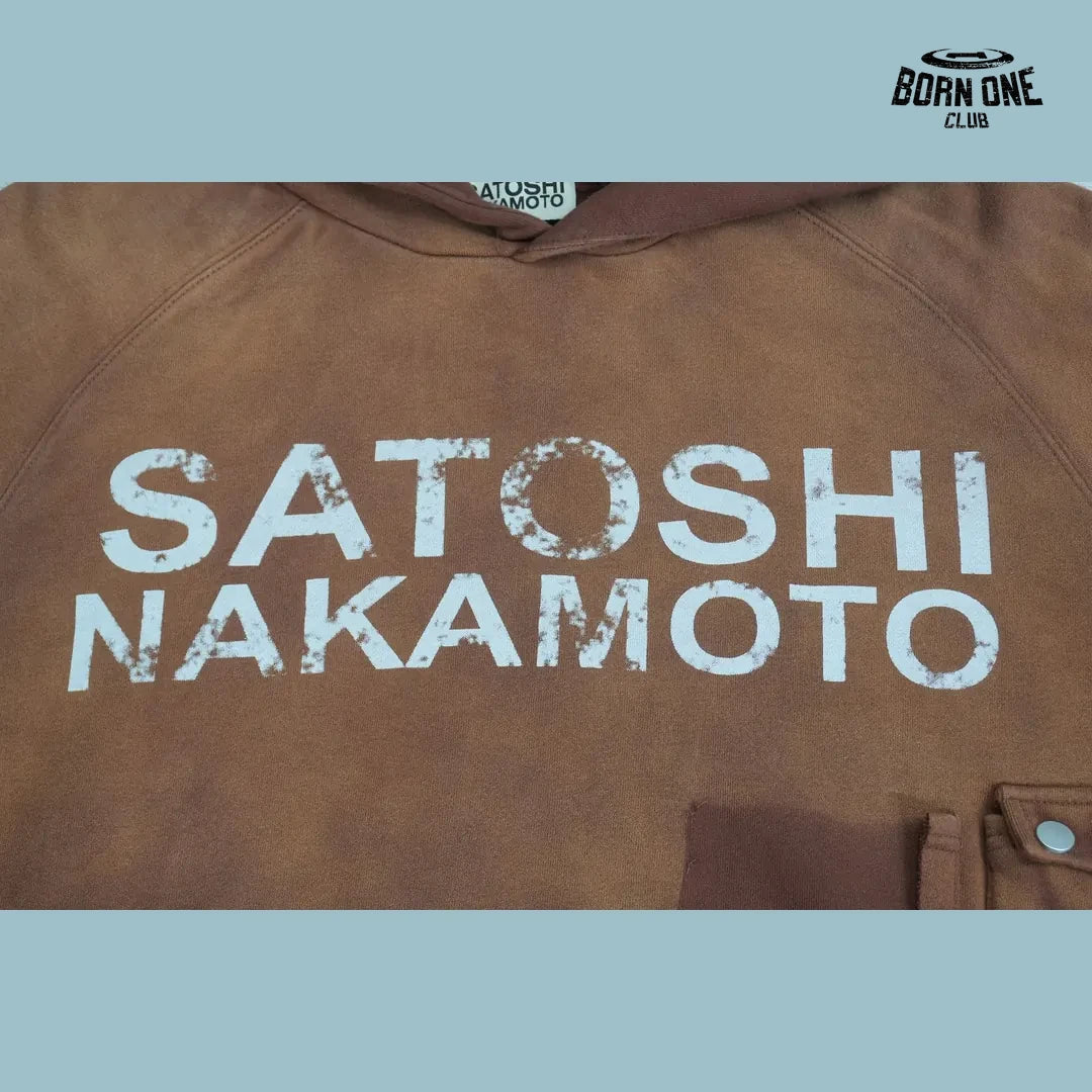 Moletom Satoshi Nakamoto Washed Logo Pocket Hoodie Brown