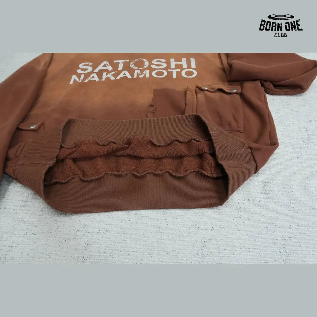 Moletom Satoshi Nakamoto Washed Logo Pocket Hoodie Brown
