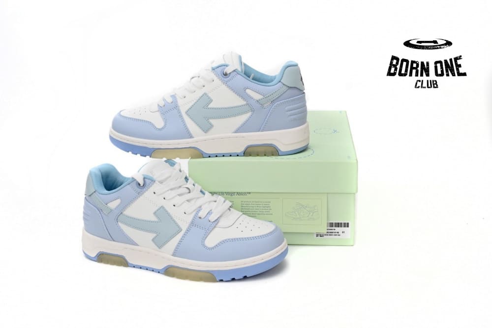 OFF-WHITE OOO Low Out Of Office Calf Leather White Light Blue OMIA189C99LEA0010140