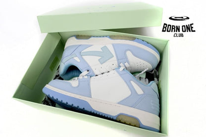 OFF-WHITE OOO Low Out Of Office Calf Leather White Light Blue OMIA189C99LEA0010140