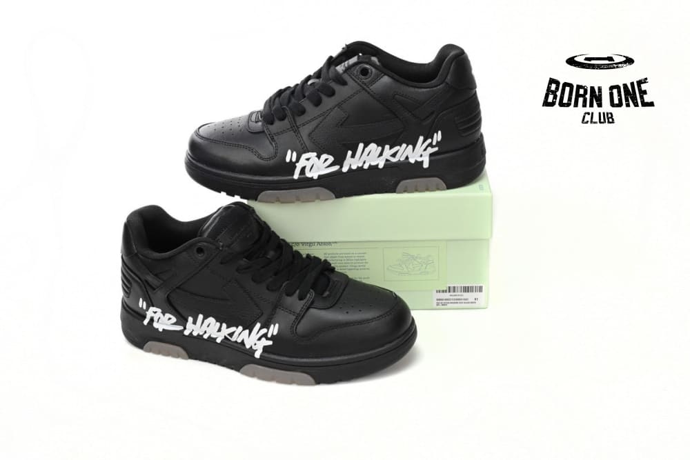OFF-WHITE OOO Low Tops "For Walking" Black White  OMIA189S21LEA0041001