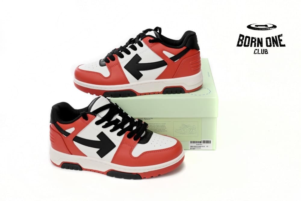 OFF-WHITE Out Of Office OOO Low Tops Black White Red OMIA189S23LEA0012510