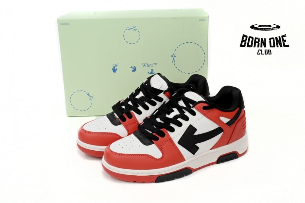 OFF-WHITE Out Of Office OOO Low Tops Black White Red OMIA189S23LEA0012510