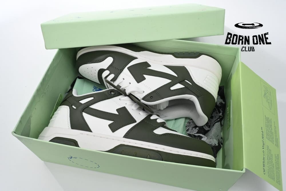 OFF-WHITE Out Of Office OOO Low Tops White Green OLIA189S23LEA0015901