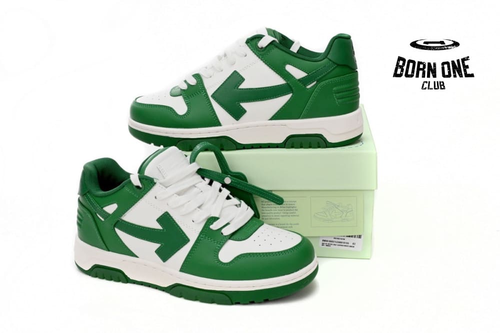 OFF-WHITE Out Of Office OOO Low Tops White Green OMIA189C99LEA0010155