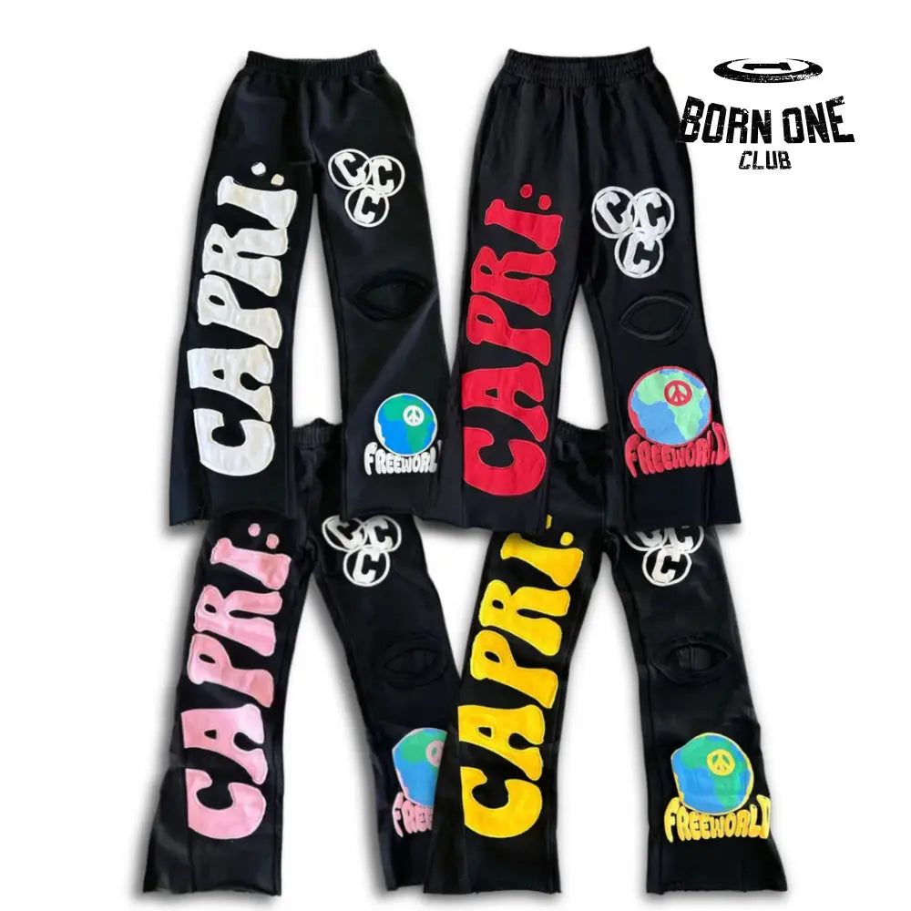 Project Capri X HELLSTAR Calça Flare Moletom (Alta Qualidade)