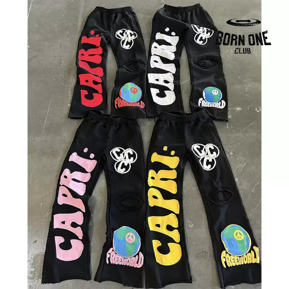 Project Capri X HELLSTAR Calça Flare Moletom (Alta Qualidade)