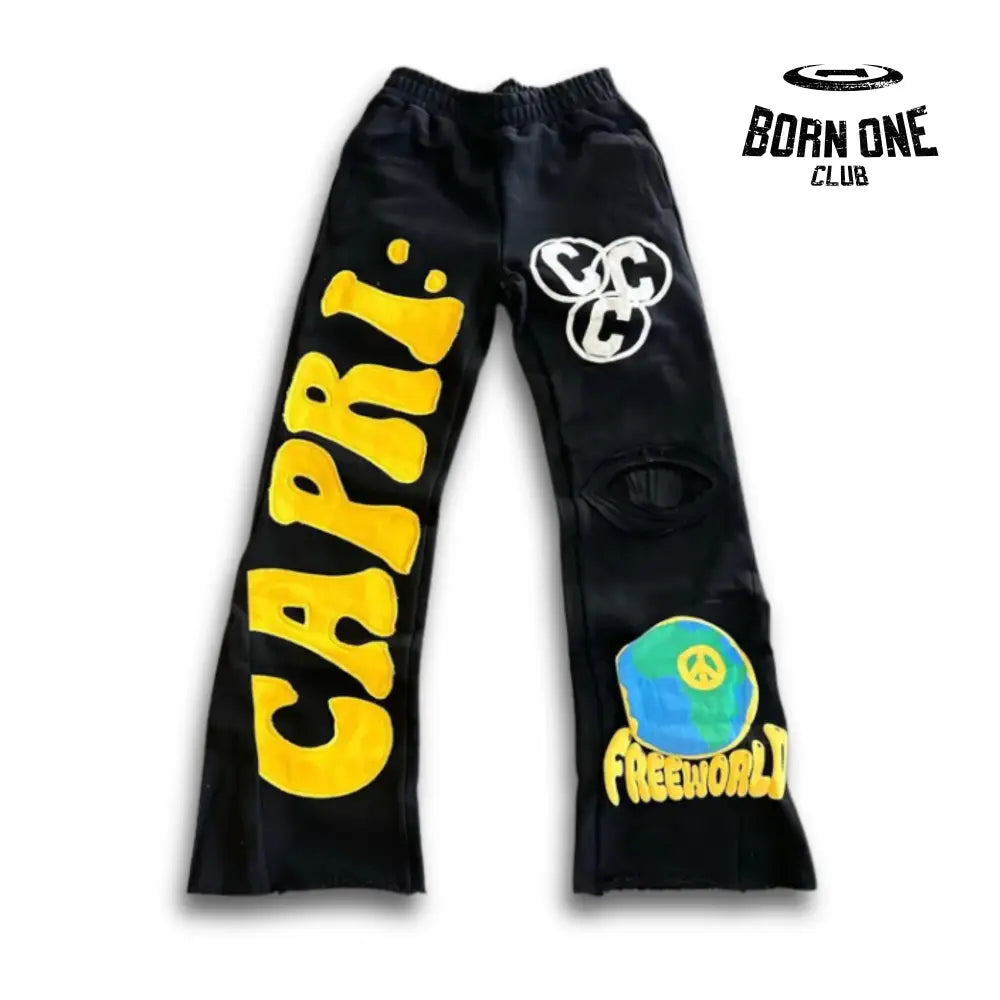 Project Capri X HELLSTAR Calça Flare Moletom (Alta Qualidade) P / Amarelo