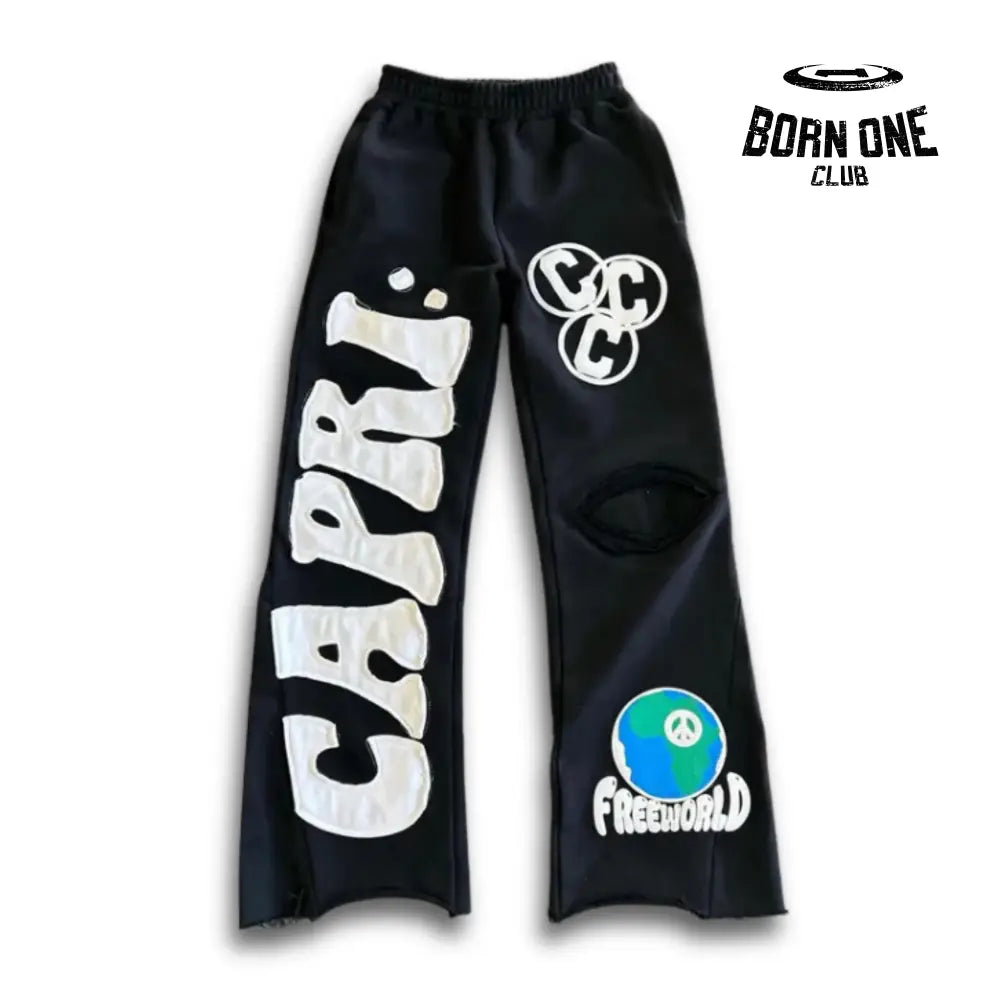 Project Capri X HELLSTAR Calça Flare Moletom (Alta Qualidade) P / Branco