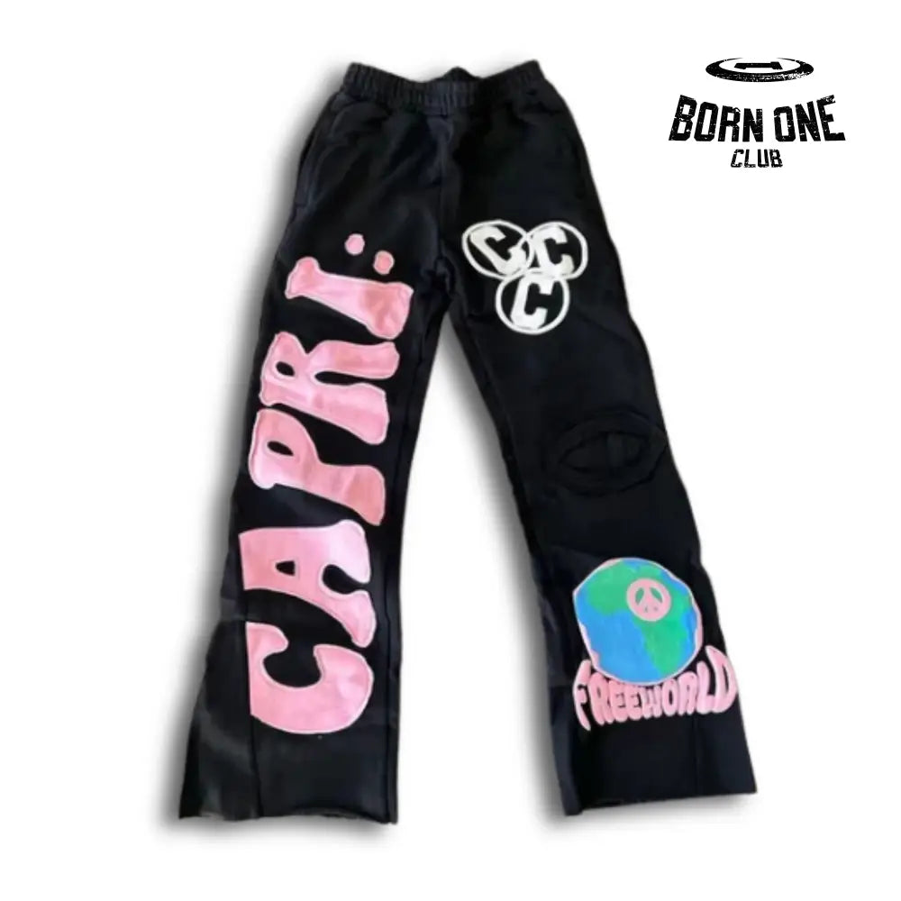 Project Capri X HELLSTAR Calça Flare Moletom (Alta Qualidade) P / Rosa