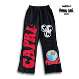 Project Capri X HELLSTAR Calça Flare Moletom (Alta Qualidade) P / Vermelho