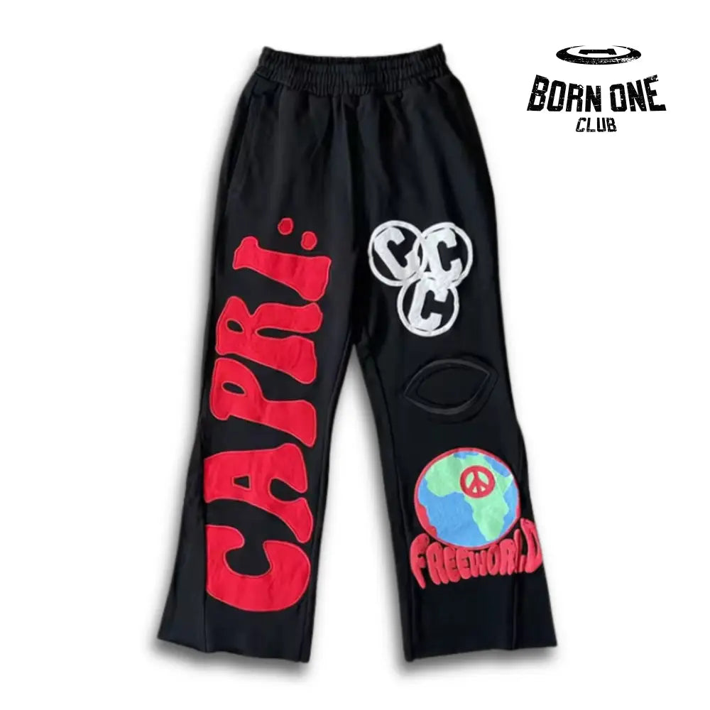 Project Capri X HELLSTAR Calça Flare Moletom (Alta Qualidade) P / Vermelho