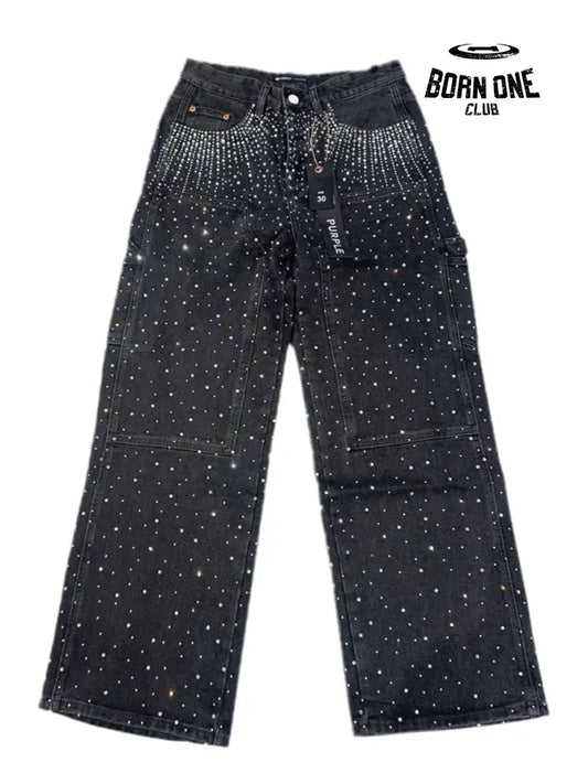 PURPLE BRΑND Rheinstone Pants Black Calça Jeans