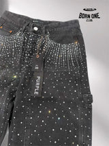 PURPLE BRΑND Rheinstone Pants Black Calça Jeans