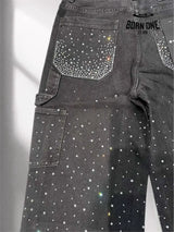 PURPLE BRΑND Rheinstone Pants Black Calça Jeans
