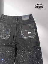 PURPLE BRΑND Rheinstone Pants Black Calça Jeans