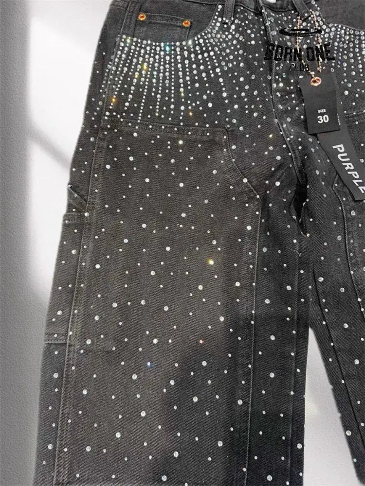 PURPLE BRΑND Rheinstone Pants Black Calça Jeans