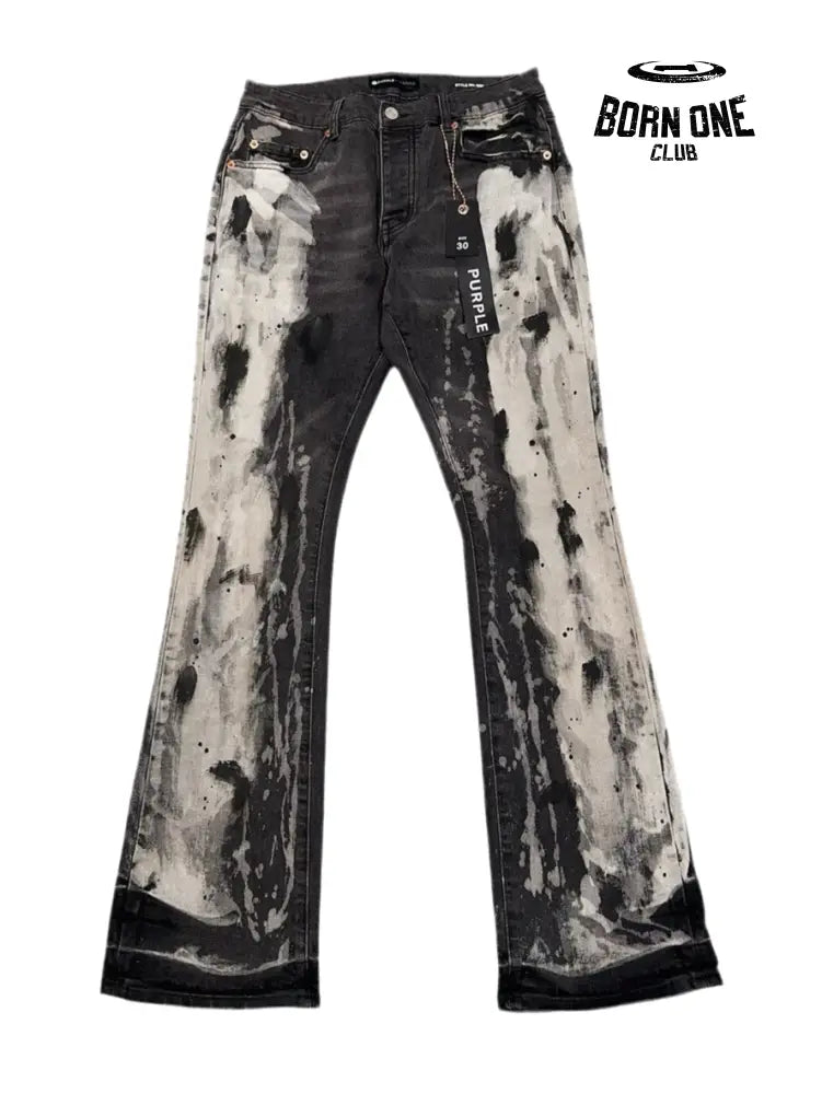 PURPLE BRΑND Splatter Ink Jeans Black Calça Jeans