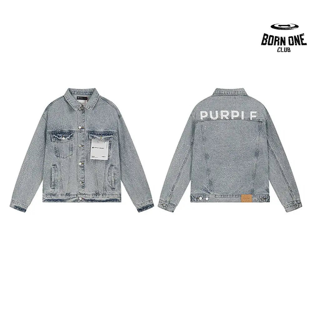 Purple Brand Personality Hotfix Rhinestone Casual Denim Jaqueta Jeans