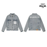 Purple Brand Personality Hotfix Rhinestone Casual Denim Jaqueta Jeans