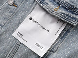 Purple Brand Personality Hotfix Rhinestone Casual Denim Jaqueta Jeans
