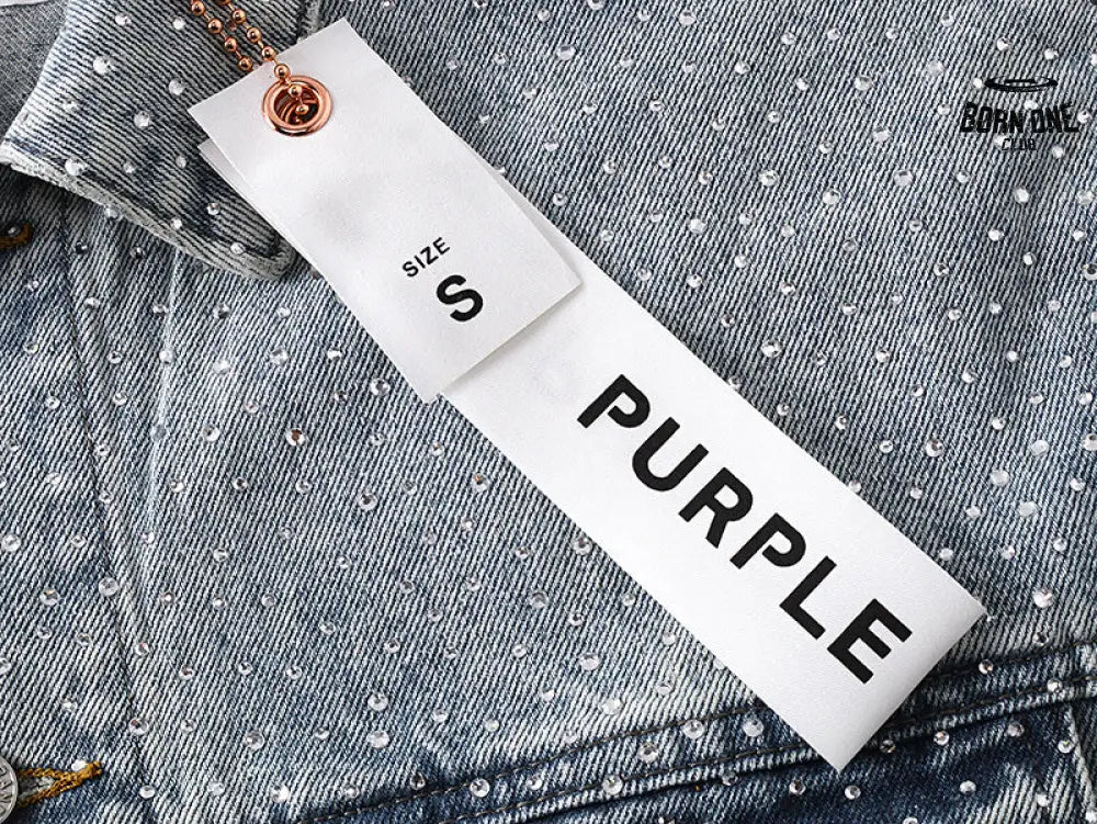 Purple Brand Personality Hotfix Rhinestone Casual Denim Jaqueta Jeans