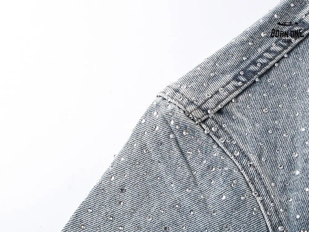 Purple Brand Personality Hotfix Rhinestone Casual Denim Jaqueta Jeans